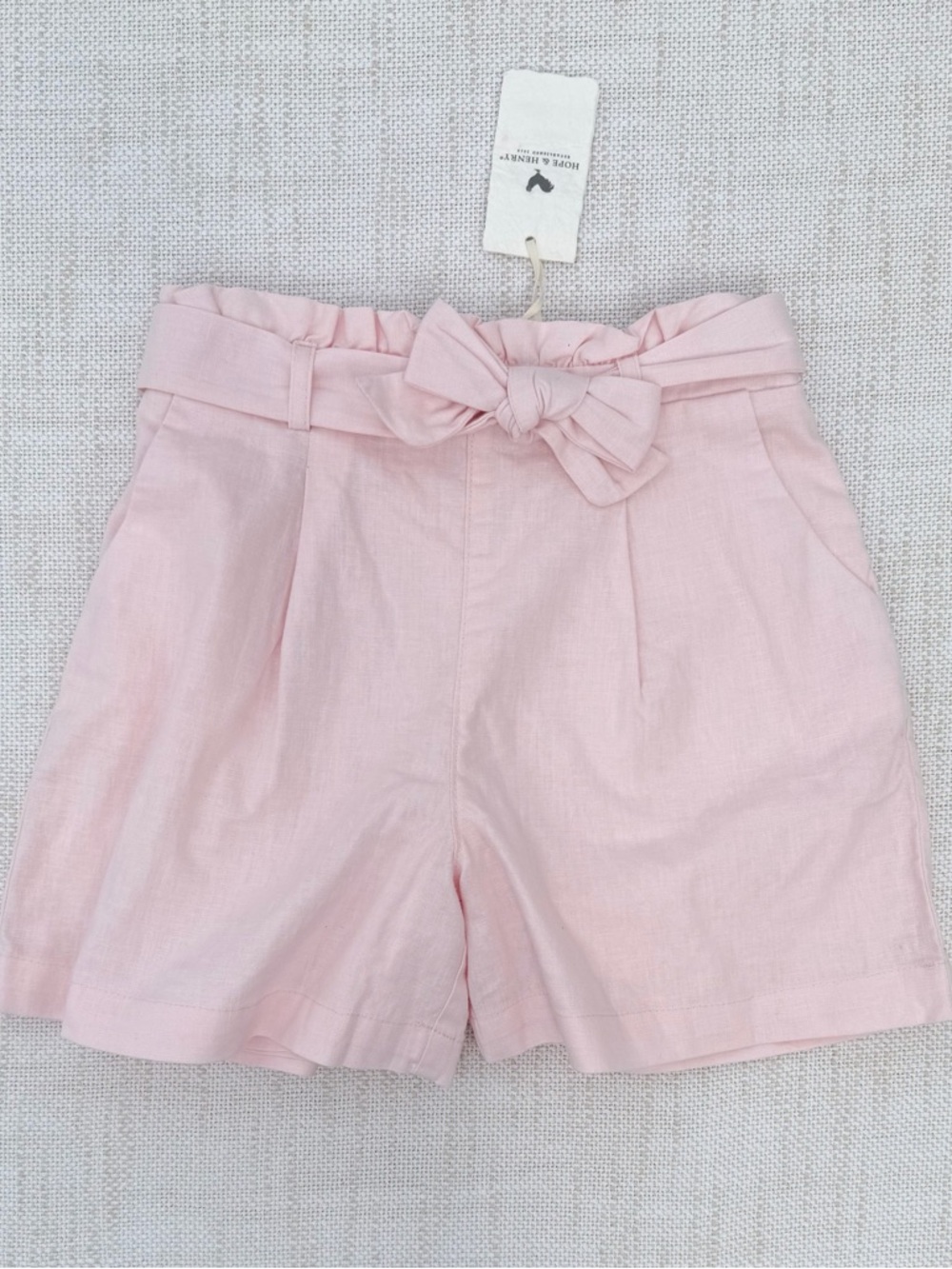 Girls' Pink Bow-Waist Linen-Blend Shorts size 7